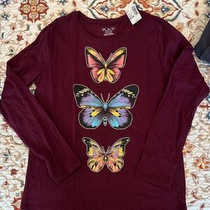 The Children's Place Burgundy Long Sleeve Tee with Colorful Butterflies